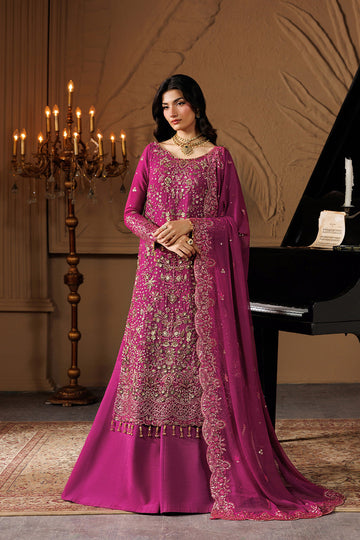 Emaan Adeel EMBER S0452 chiffon outfit in bright pink — front view