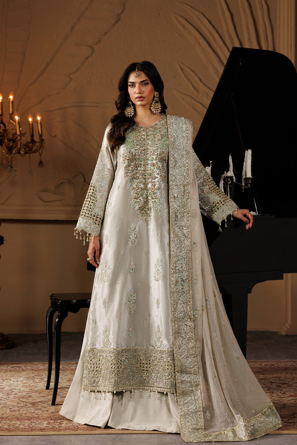 Emaan Adeel JEWEL S0460 mesoury outfit in ivory — front view