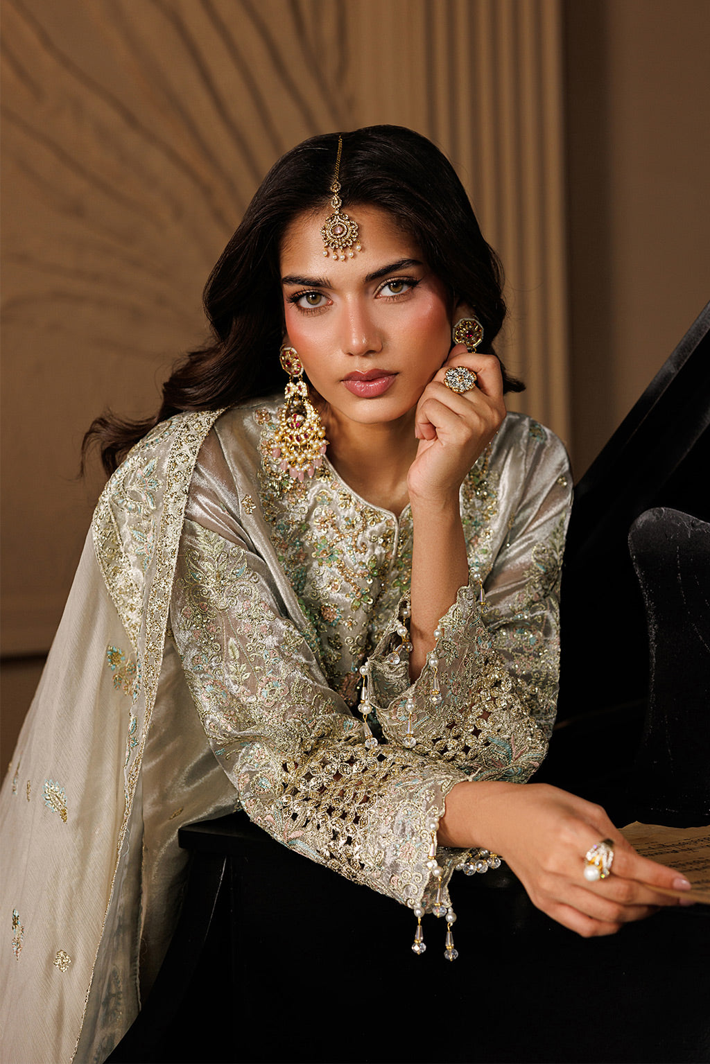 Emaan Adeel JEWEL S0460 mesoury outfit in ivory — upper-body view