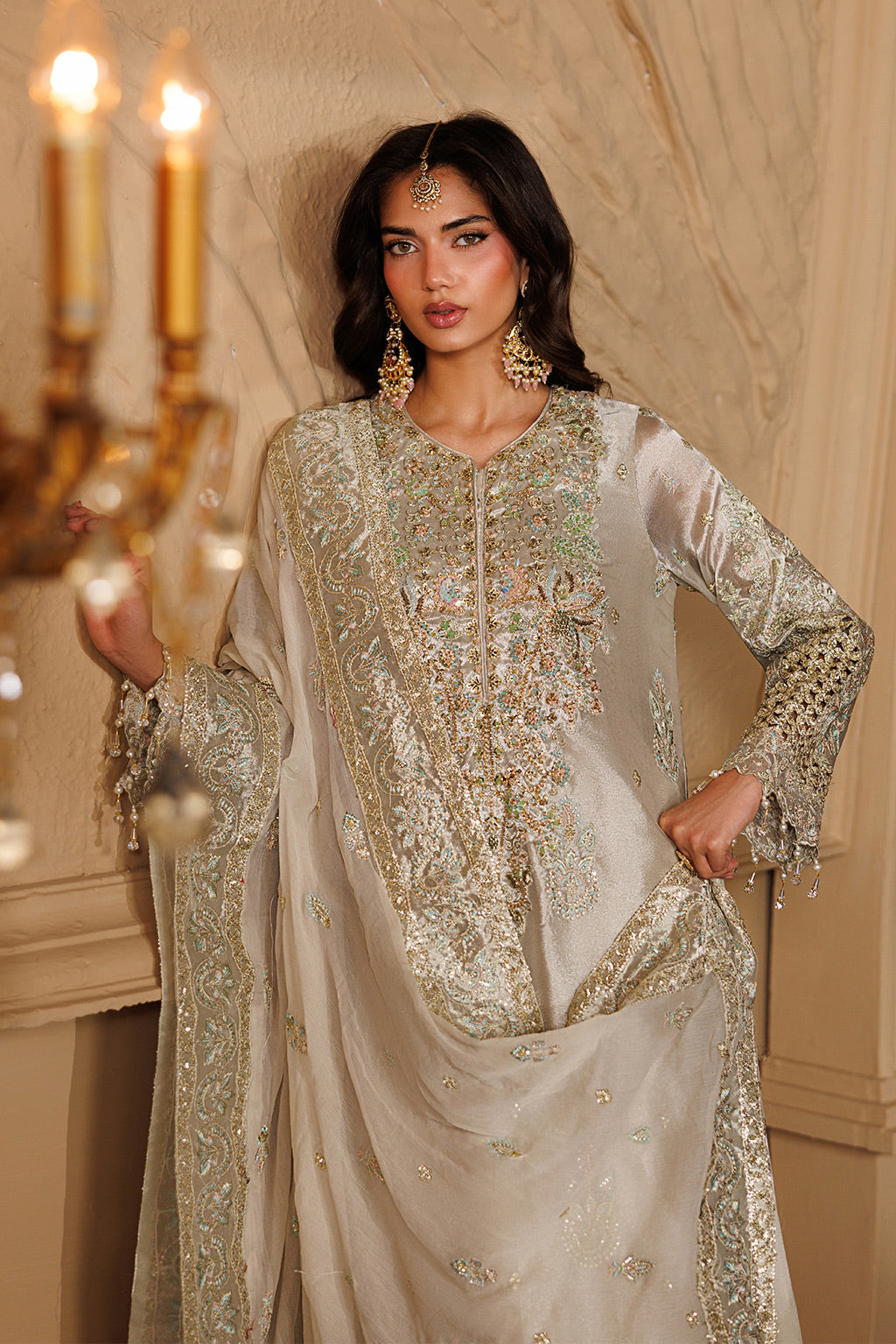 Emaan Adeel JEWEL S0460 mesoury outfit in ivory — upper-body view