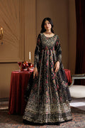 Emaan Adeel ASH S0454 chiffon outfit in black with multicolour details — front view