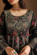 Emaan Adeel ASH S0454 chiffon outfit in black with multicolour details — embroidery close-up