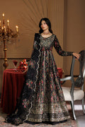 Emaan Adeel ASH S0454 chiffon outfit in black with multicolour details — front view