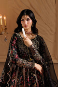Emaan Adeel ASH S0454 chiffon outfit in black with multicolour details — upper-body view