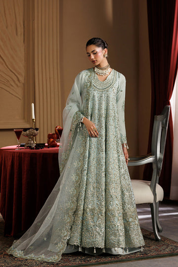 Emaan Adeel HALO S0459 organza outfit in pale mint green — front view