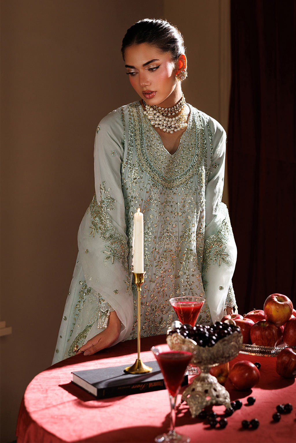 Emaan Adeel HALO S0459 organza outfit in pale mint green — upper-body view