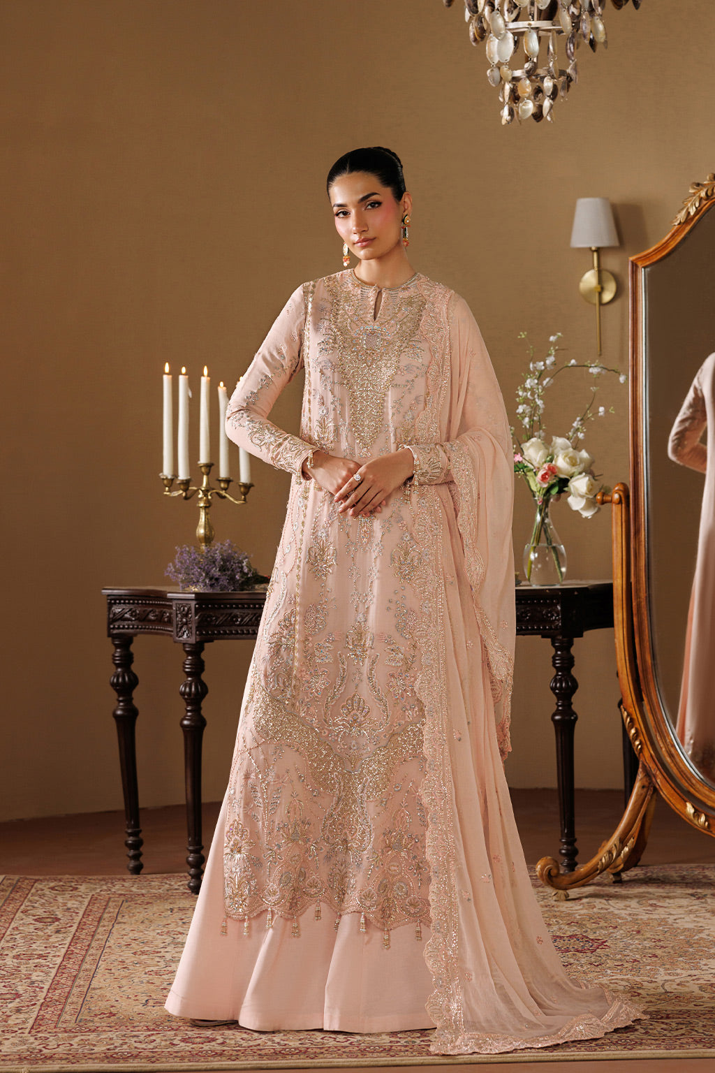 Emaan Adeel REVERIE S0453 chiffon outfit in blush pink — back view