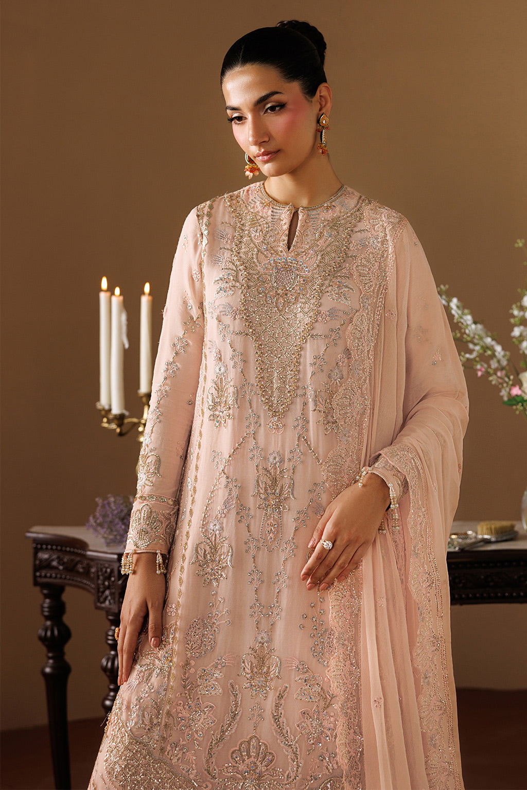 Emaan Adeel REVERIE S0453 chiffon outfit in blush pink — front view