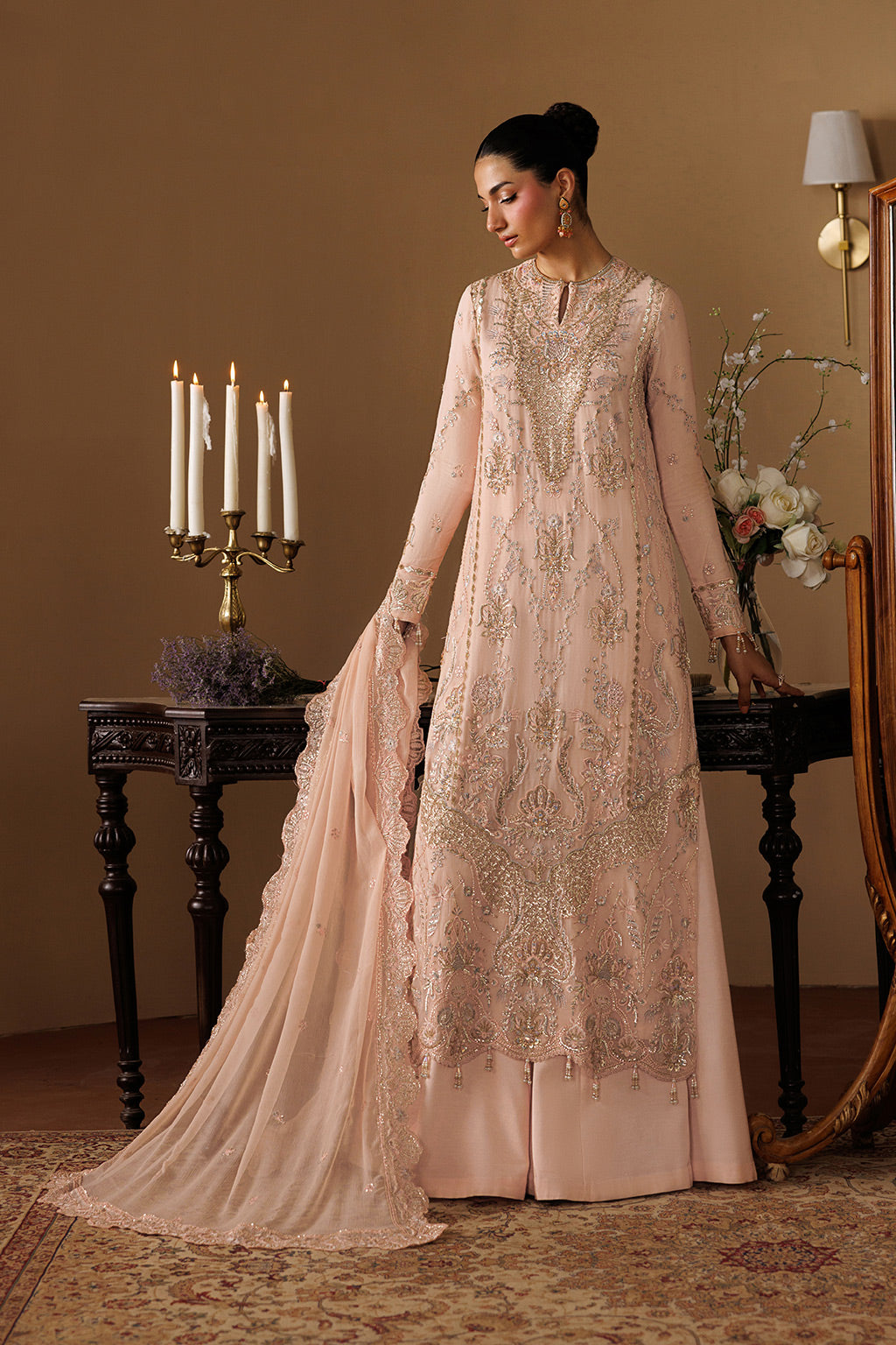 Emaan Adeel REVERIE S0453 chiffon outfit in blush pink — back view