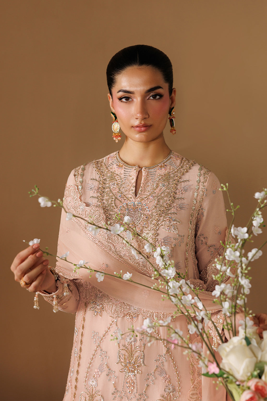 Emaan Adeel REVERIE S0453 chiffon outfit in blush pink — upper-body view