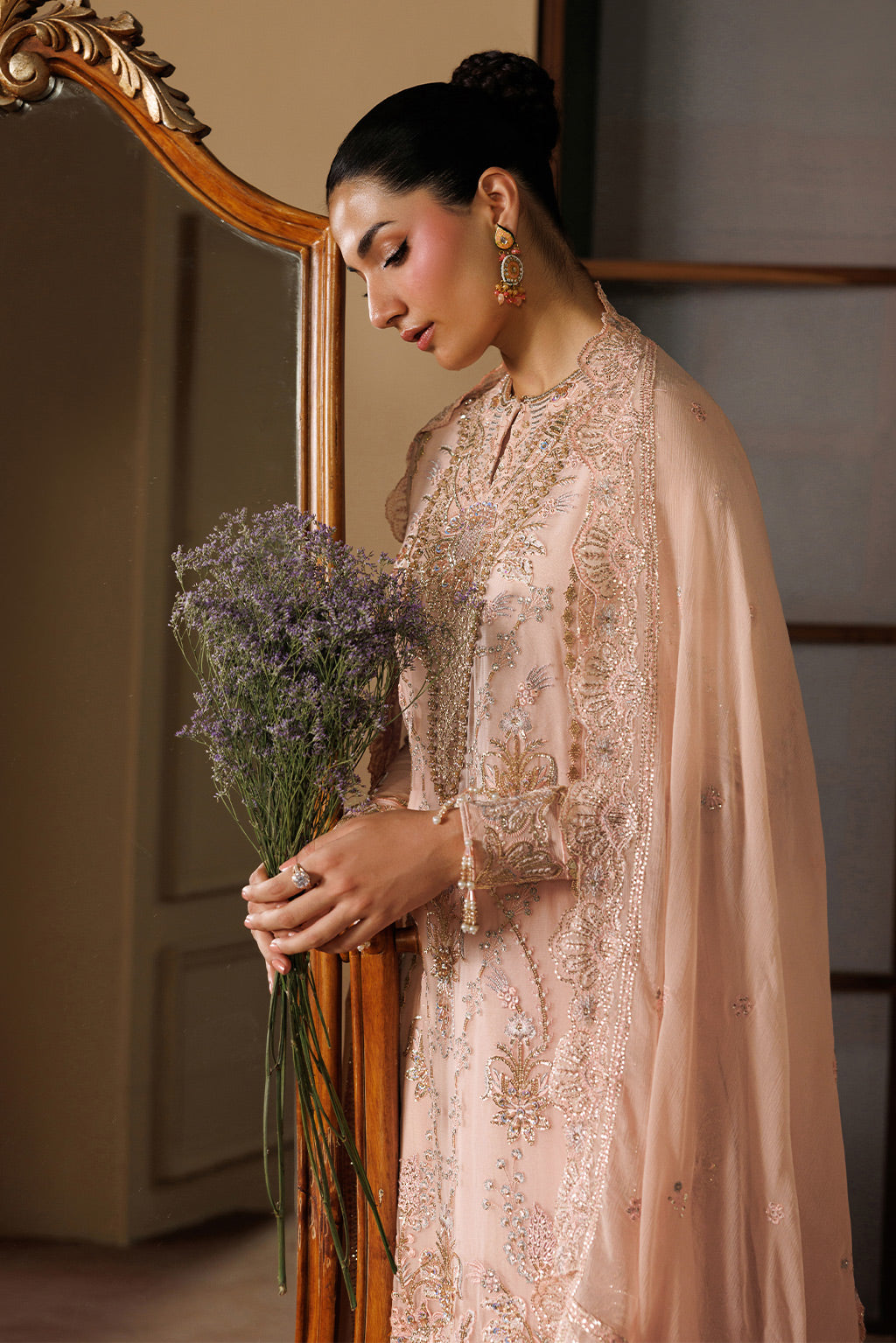 Emaan Adeel REVERIE S0453 chiffon outfit in blush pink — upper-body view