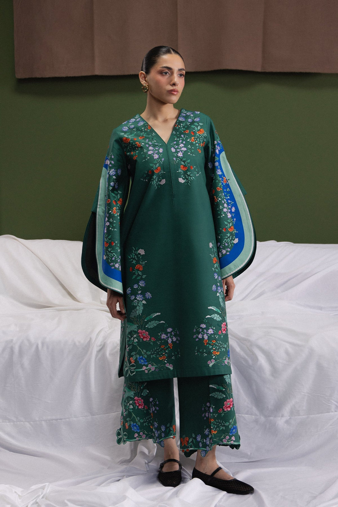 Model wearing Afrozeh Willow Aesthetic shirt & trouser set