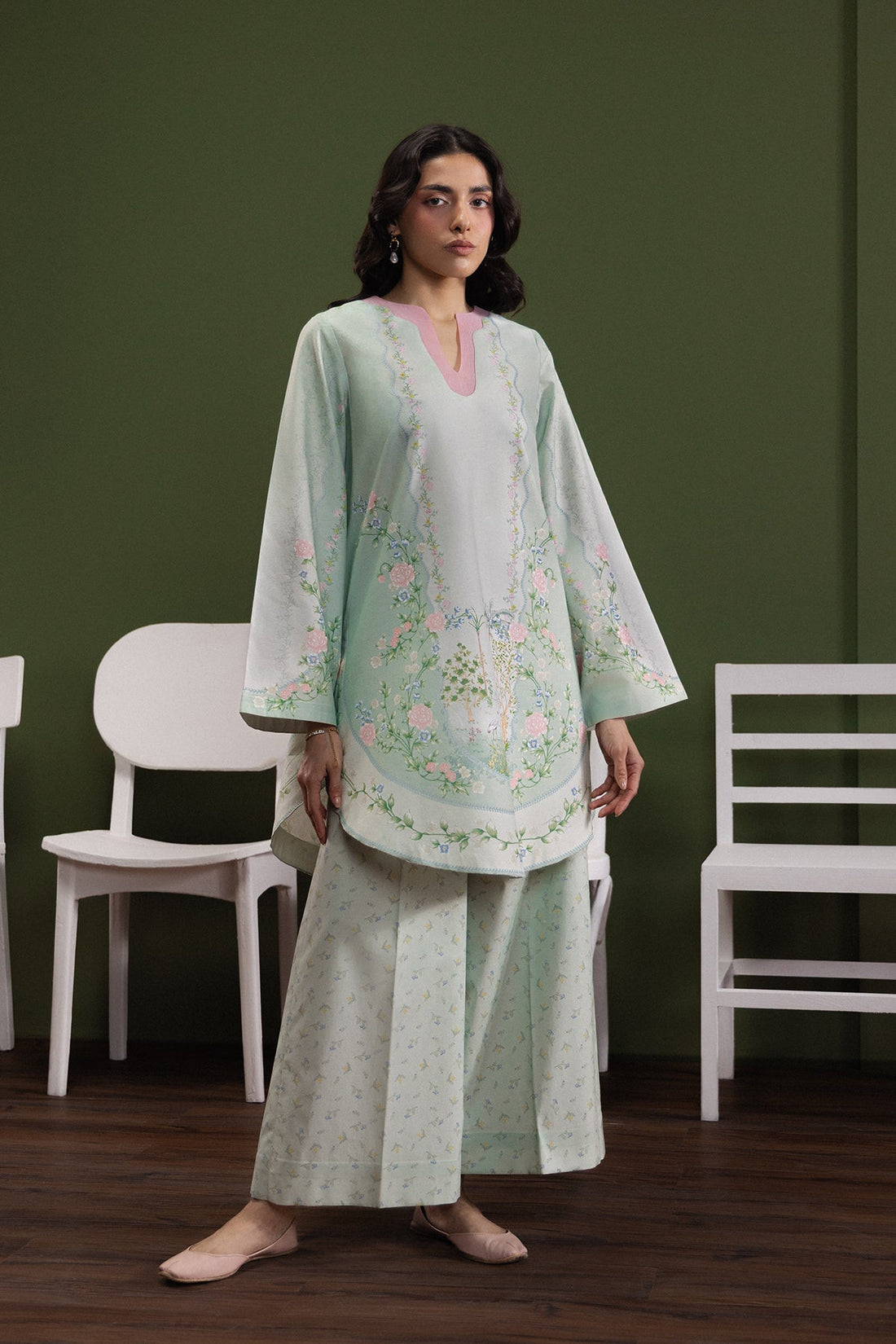 Model wearing Afrozeh Faded Dreams shirt & trouser set