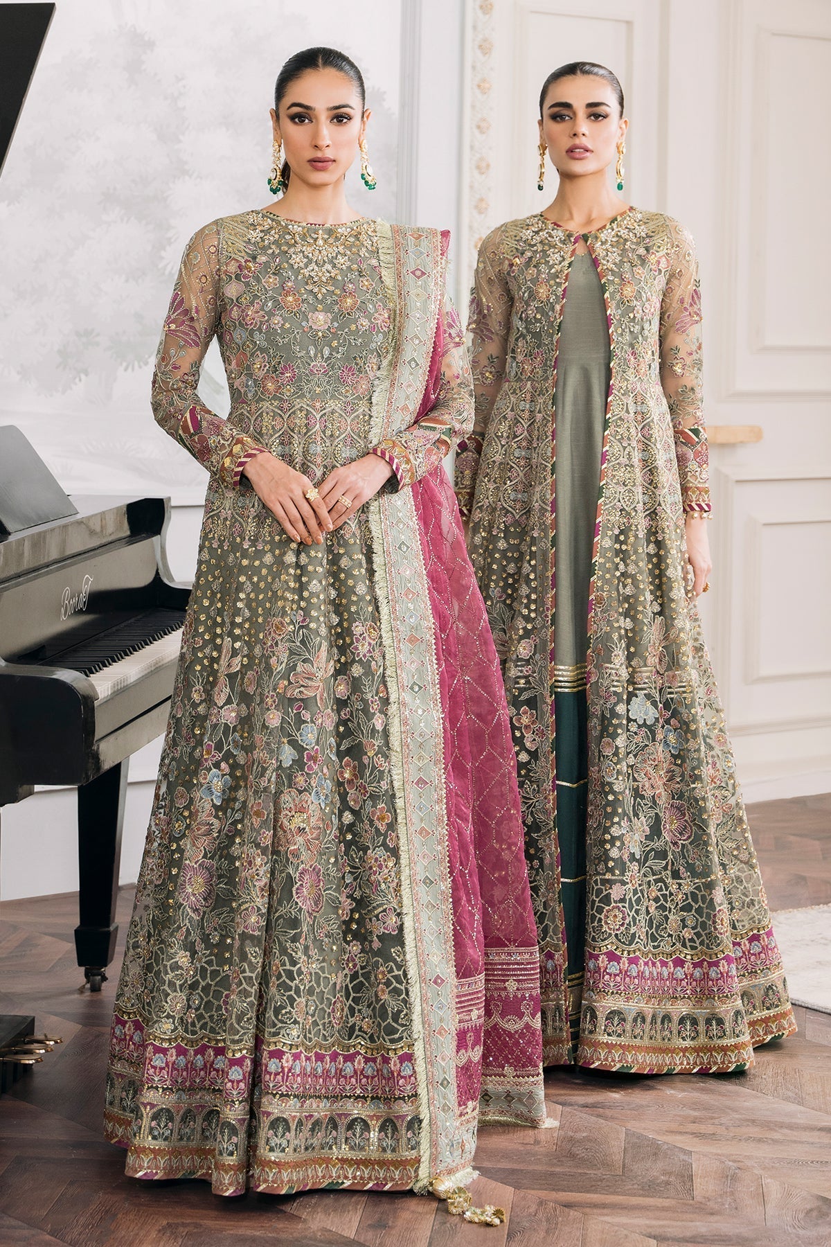 Baroque Chantelle Embroidered Luxury Net 3Pc Suit EC-02 - House Of Hania