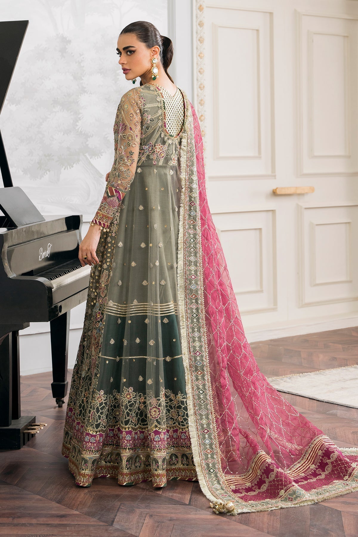 Baroque Chantelle Embroidered Luxury Net 3Pc Suit EC-02 - House Of Hania