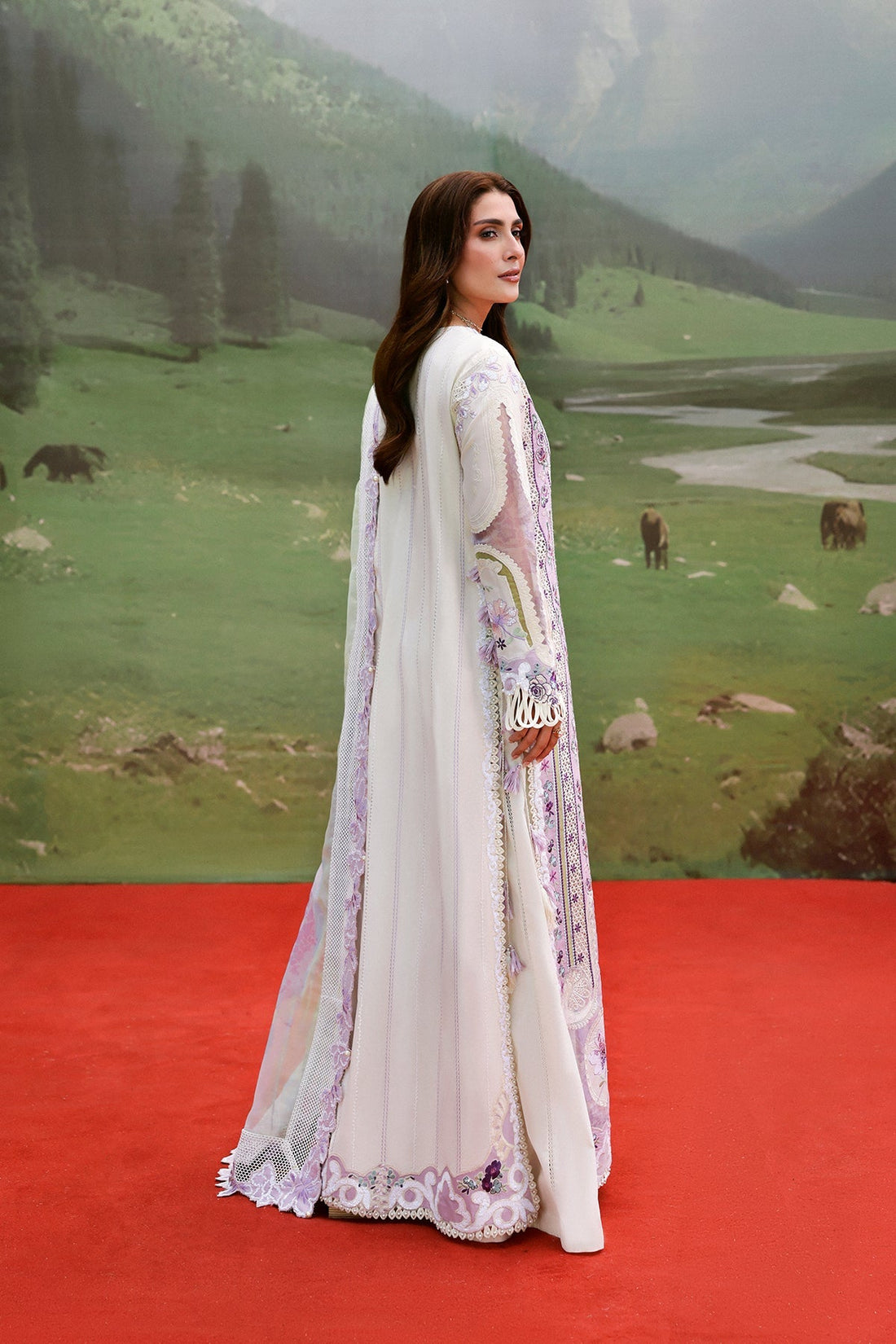 Model wearing Afrozeh Miren ivory shirt & trouser set