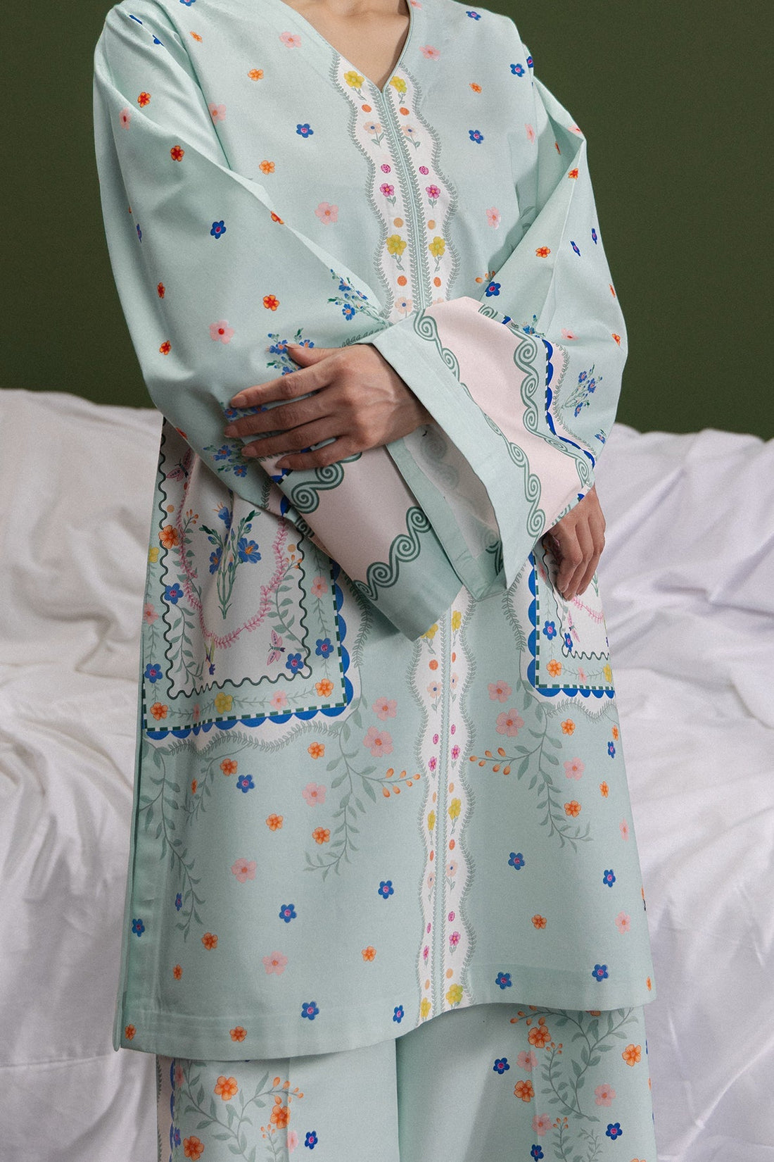 Model wearing Afrozeh Spring Calm shirt & trouser set