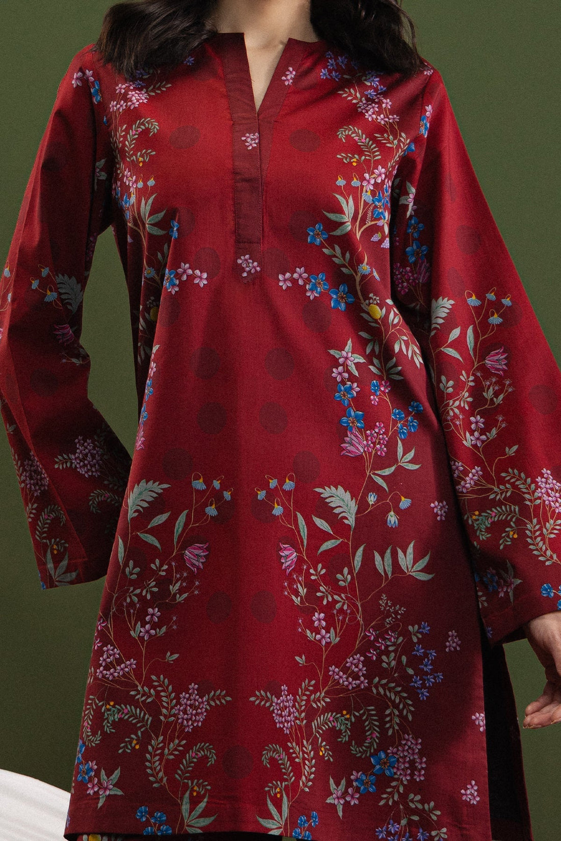 Model wearing Afrozeh Softgirl Scarlet shirt & trouser set