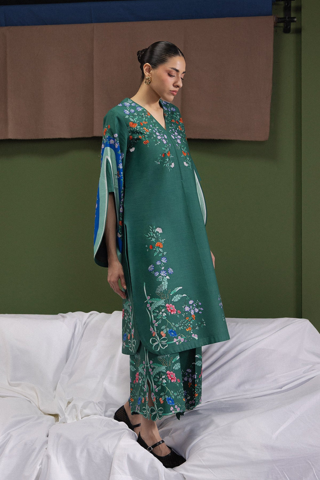 Model wearing Afrozeh Willow Aesthetic shirt & trouser set
