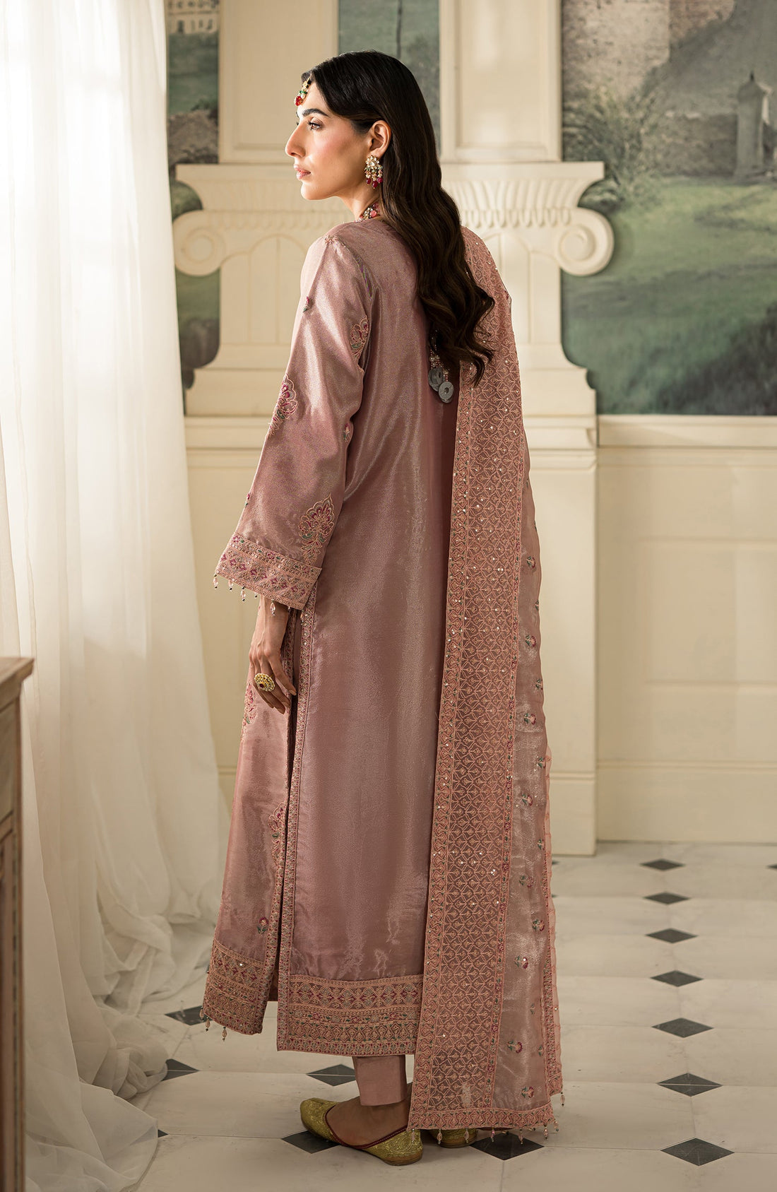 Emaan Adeel Zale embroidered mesoury outfit — front view