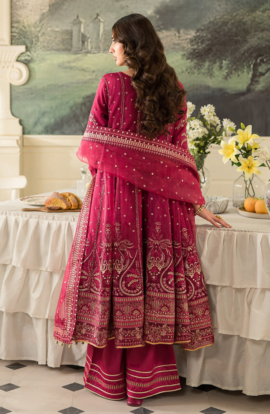 Emaan Adeel Salvia embroidered organza outfit — front view
