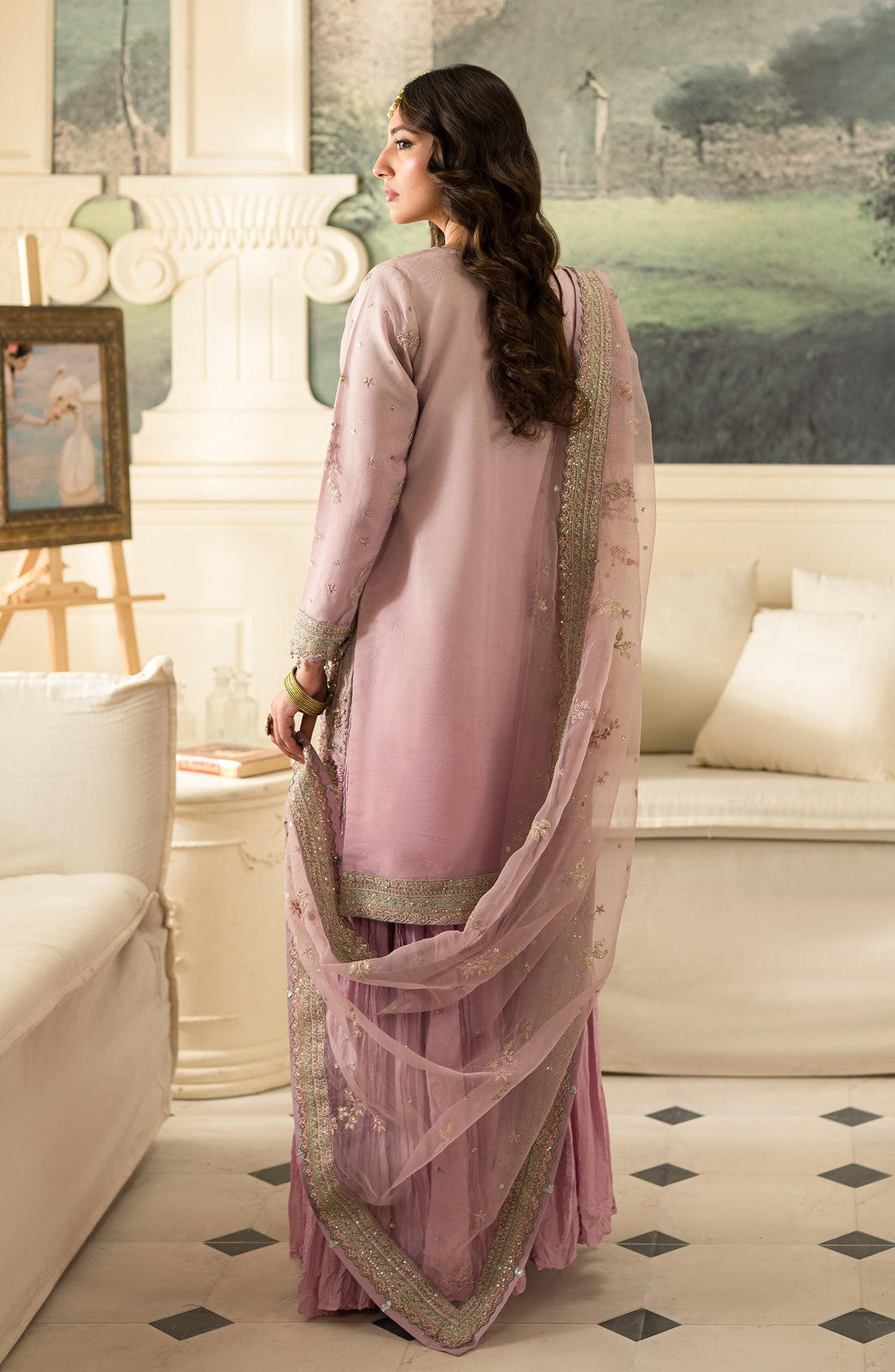 Emaan Adeel Bella embroidered organza outfit — front view