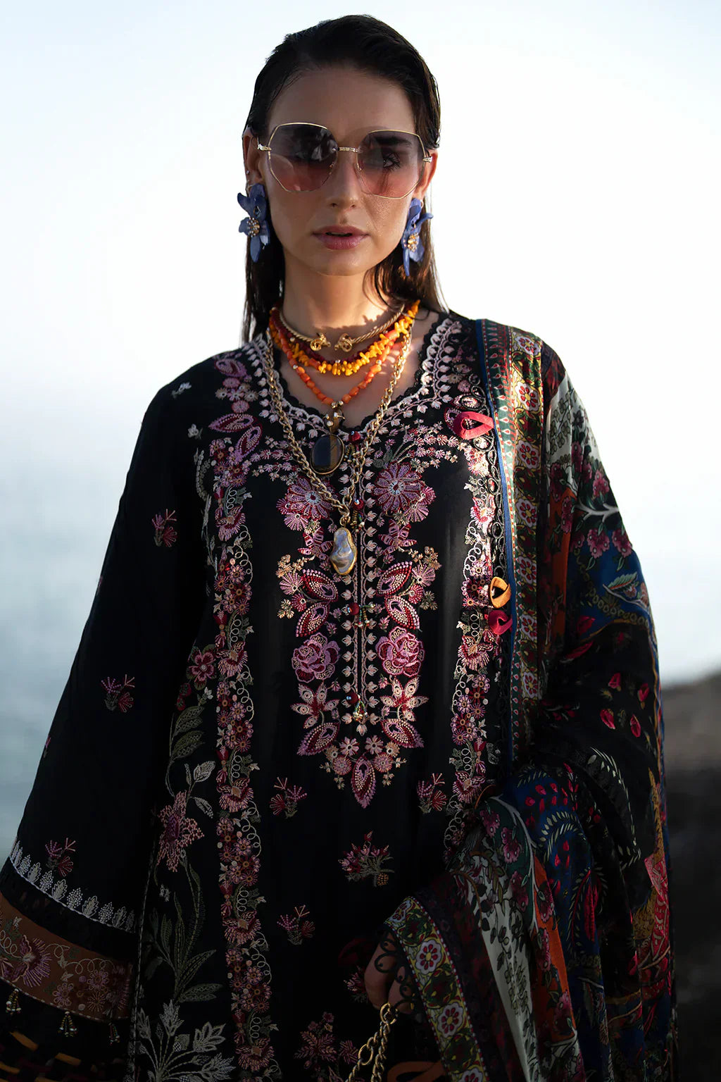 AJR Couture | Alif Signature Luxury Lawn 24 | Noir - House Of Hania