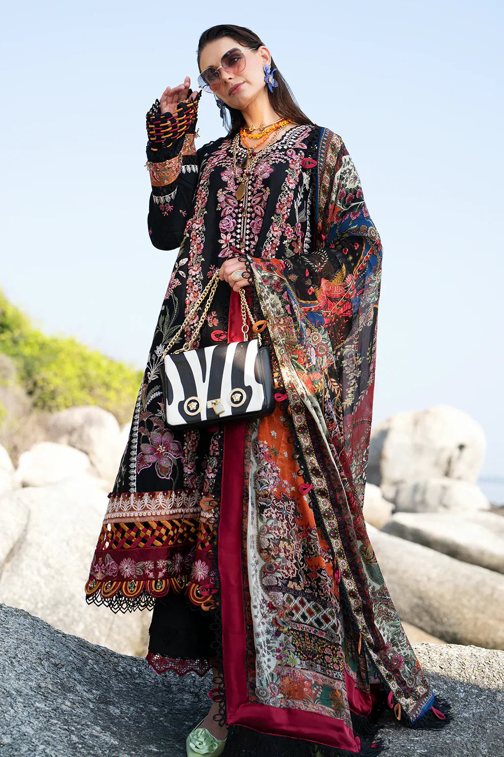 AJR Couture | Alif Signature Luxury Lawn 24 | Noir - House Of Hania