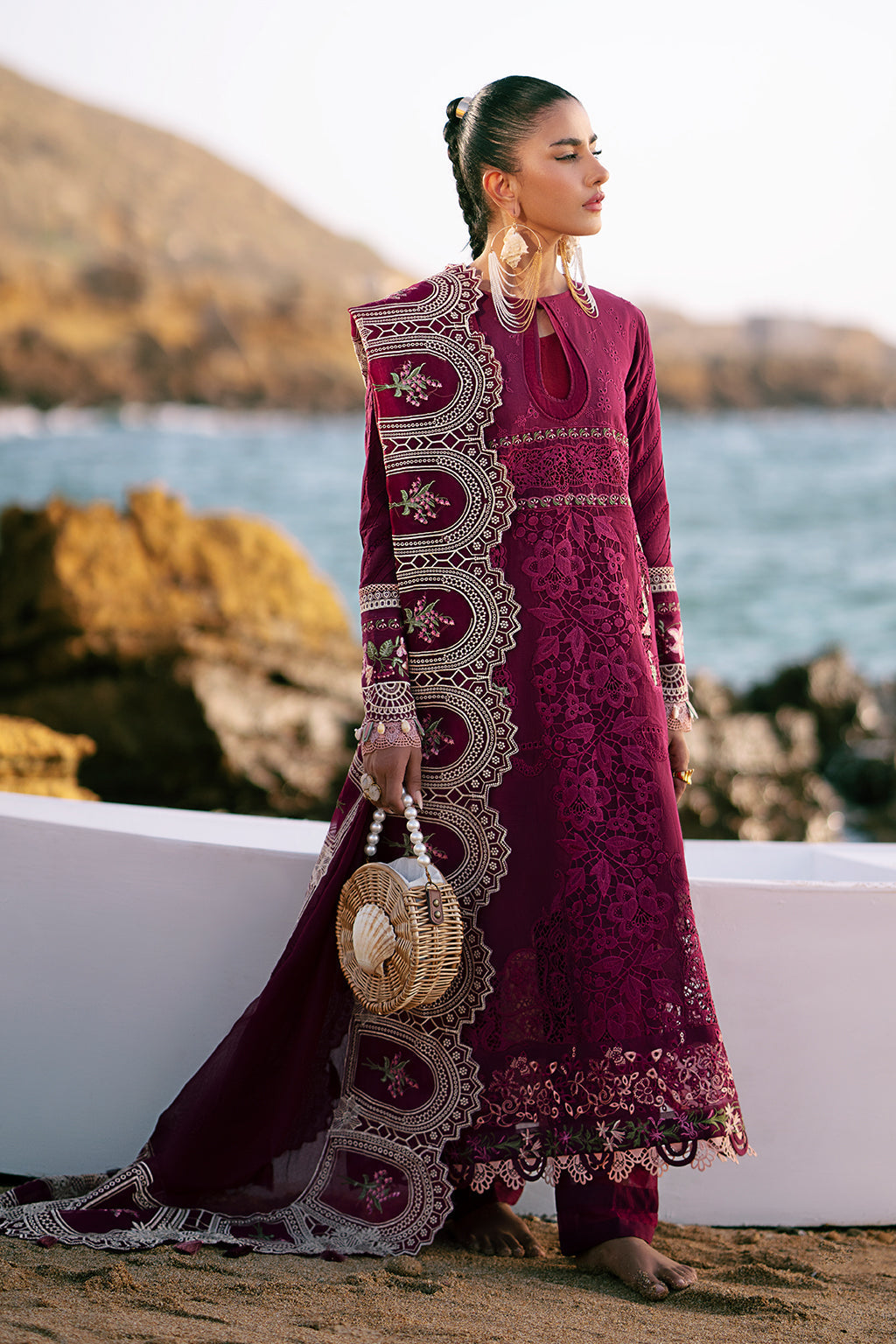 AJR Couture | Dastan Luxury Lawn 25 | Cherry Wine - House Of Hania