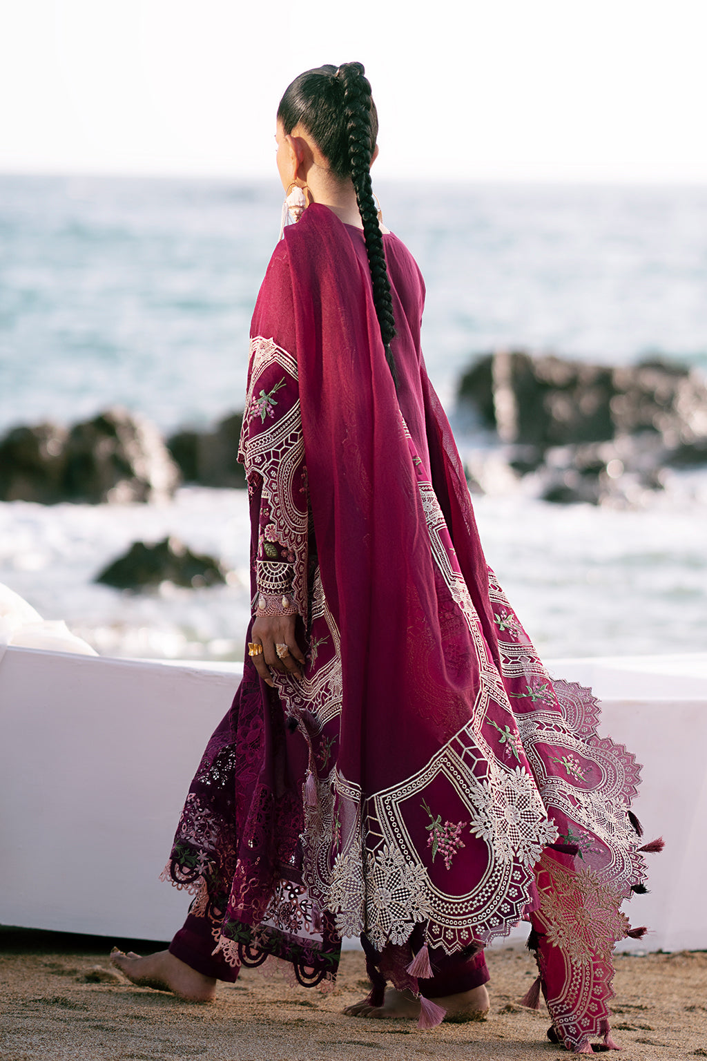 AJR Couture | Dastan Luxury Lawn 25 | Cherry Wine - House Of Hania