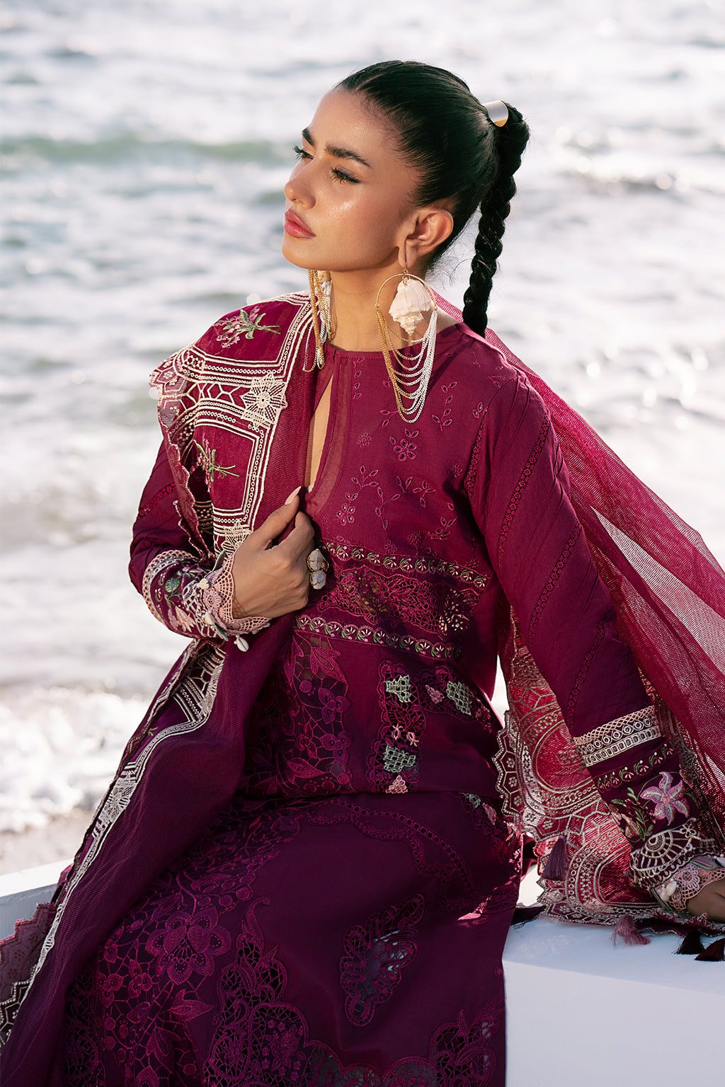 AJR Couture | Dastan Luxury Lawn 25 | Cherry Wine - House Of Hania