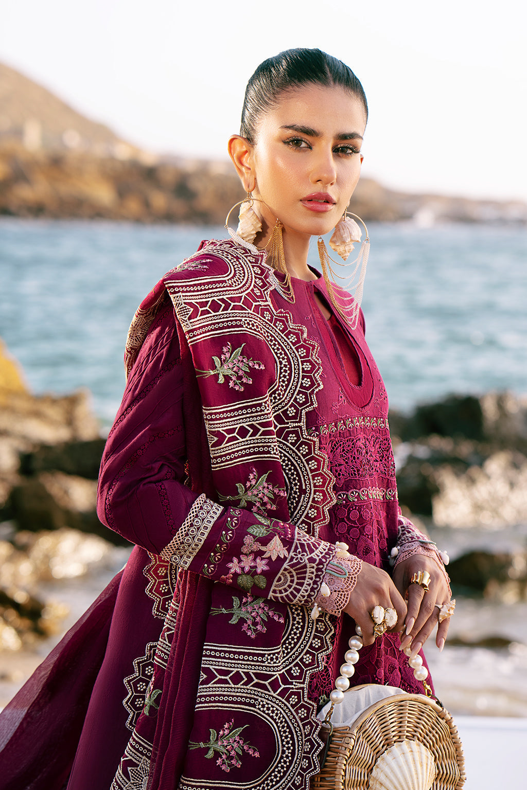 AJR Couture | Dastan Luxury Lawn 25 | Cherry Wine - House Of Hania
