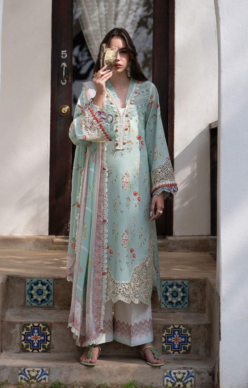 AJR Couture | Printakari Lawn 25 | Aqua - House Of Hania