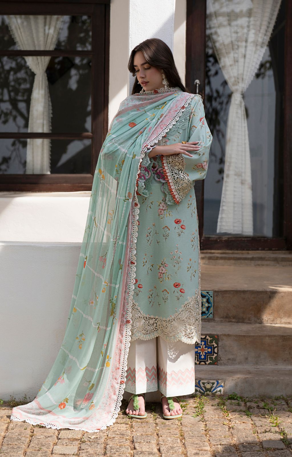 AJR Couture | Printakari Lawn 25 | Aqua - House Of Hania