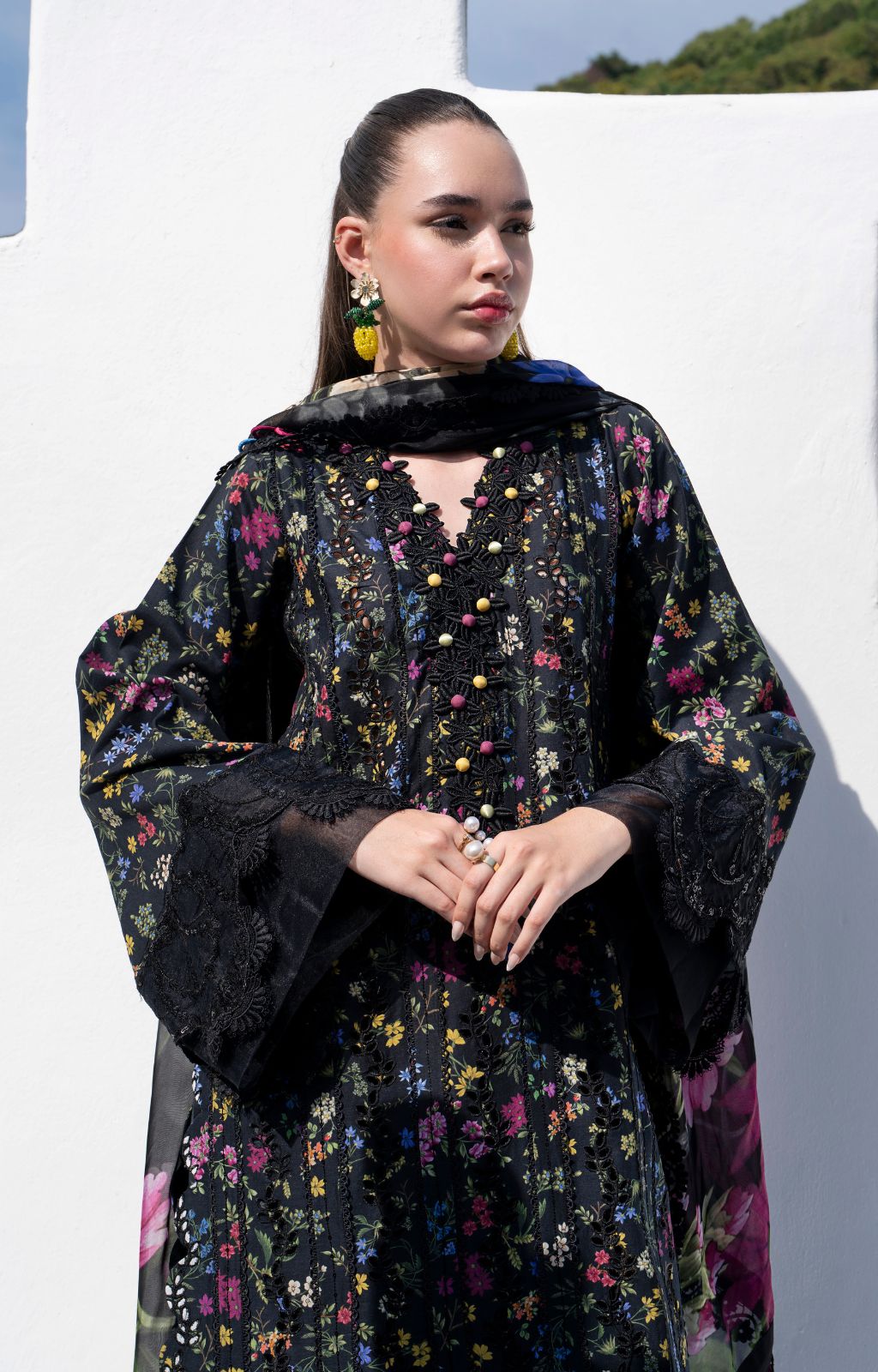 AJR Couture | Printakari Lawn 25 | Midnight Flora - House Of Hania