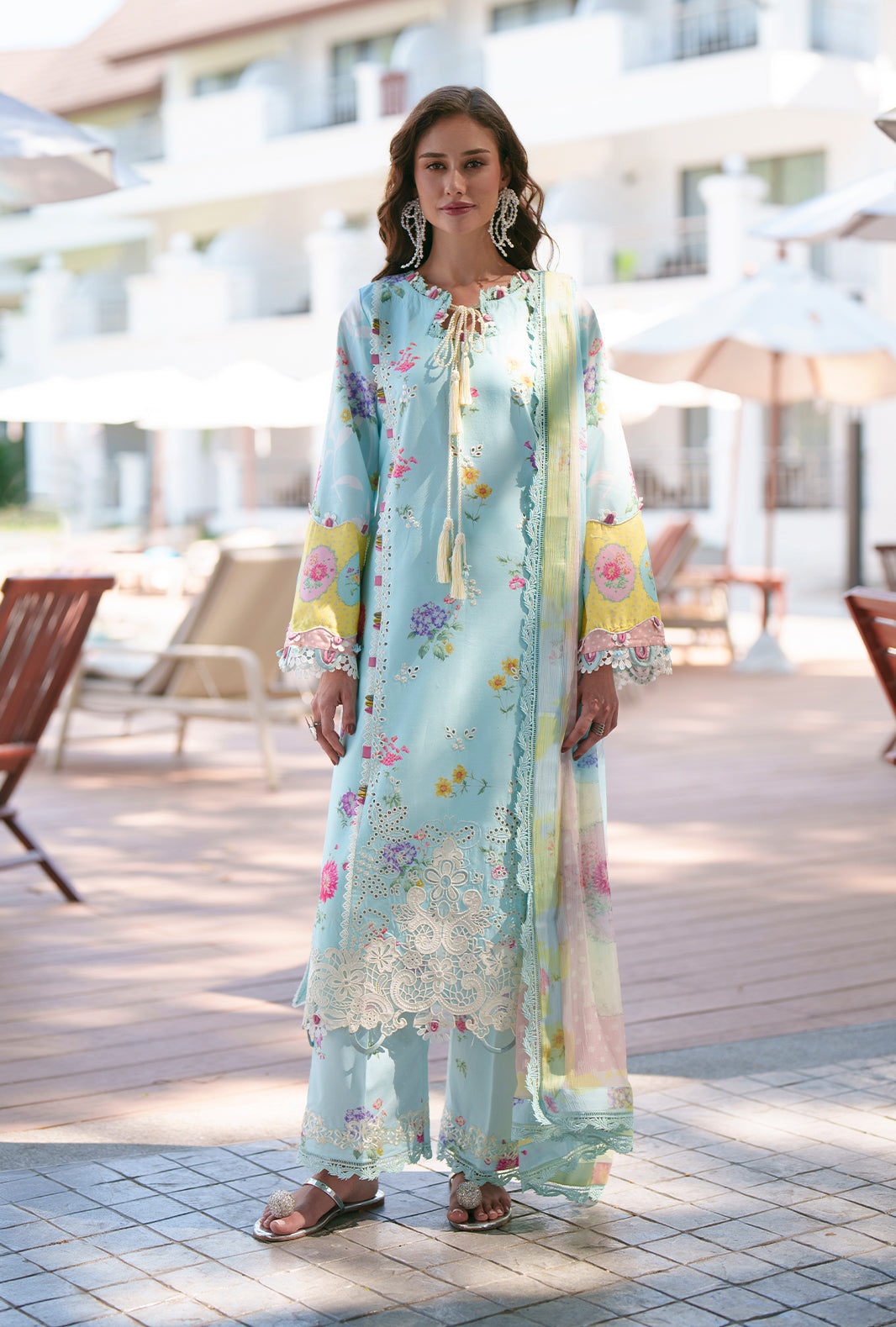 AJR Couture | Printed Chikankari 26 | Azure - House Of Hania