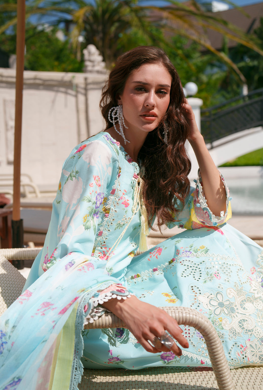 AJR Couture | Printed Chikankari 26 | Azure - House Of Hania