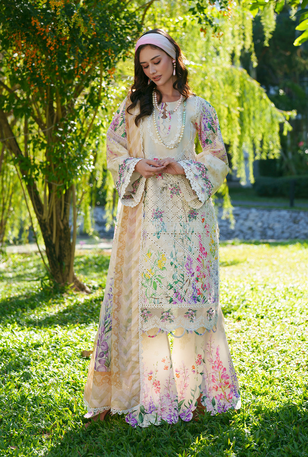 AJR Couture | Printed Chikankari 26 | Lila - House Of Hania