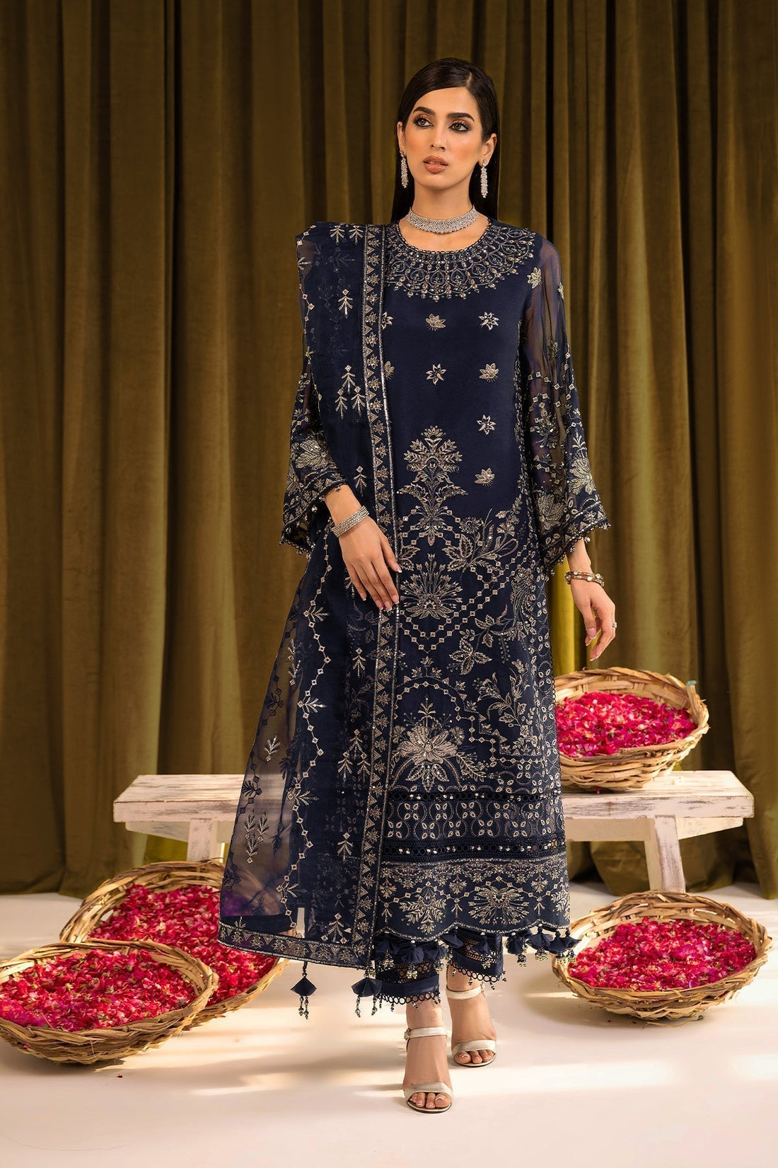 ALIZEH-Daim - V16D08 Embroidered Chiffon Blue - House Of Hania