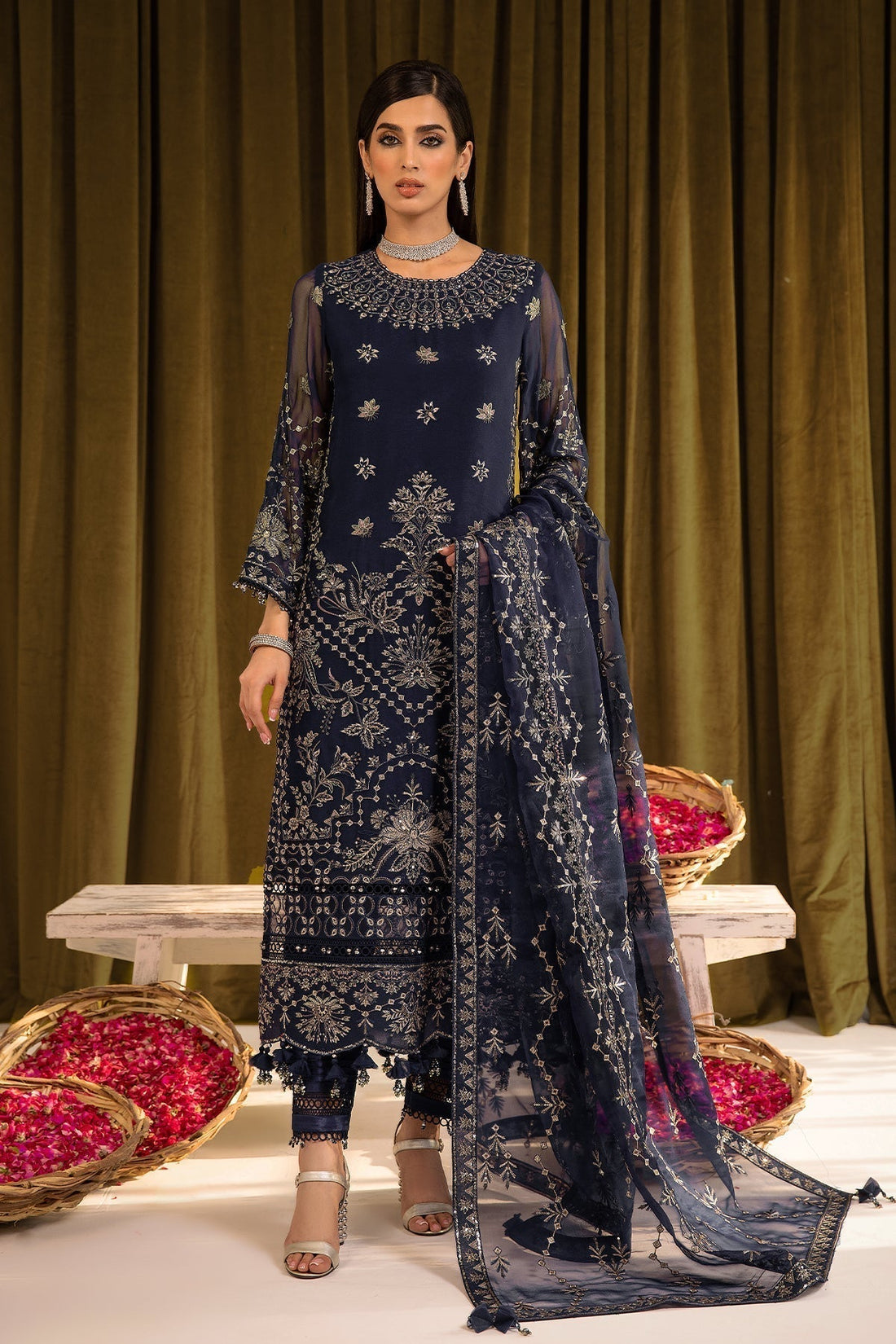 ALIZEH-Daim - V16D08 Embroidered Chiffon Blue - House Of Hania