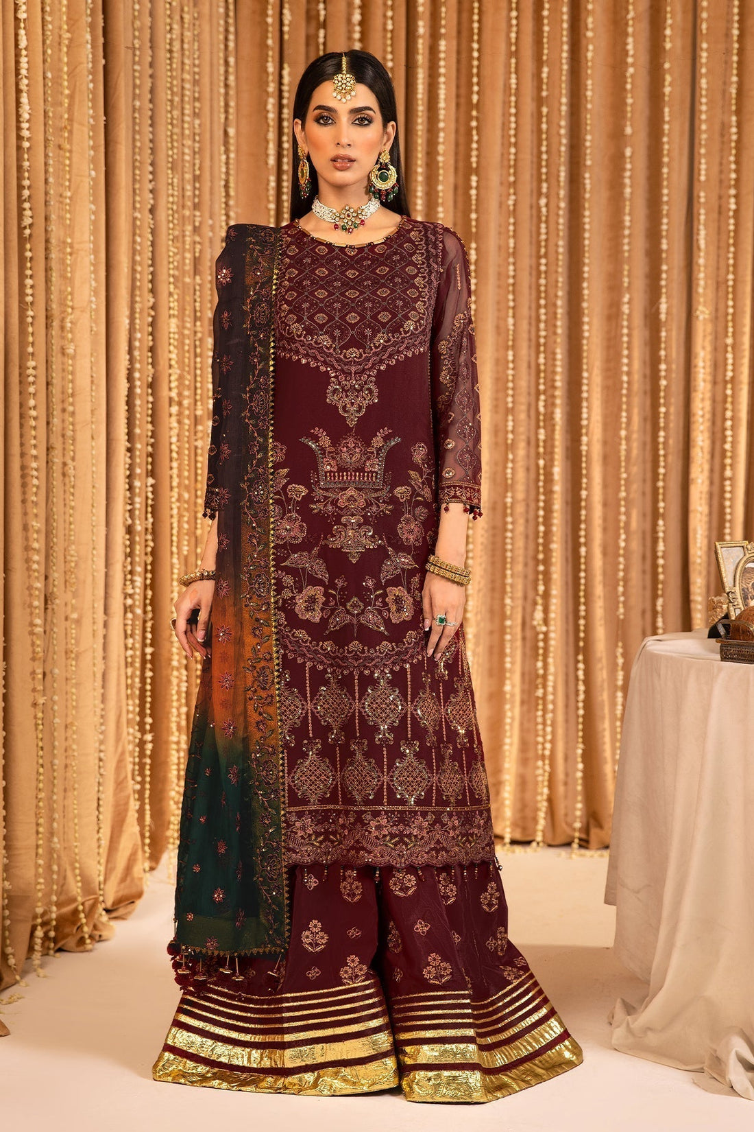 ALIZEH-Roheen - V16D01 Embroidered Chiffon Maroon - House Of Hania