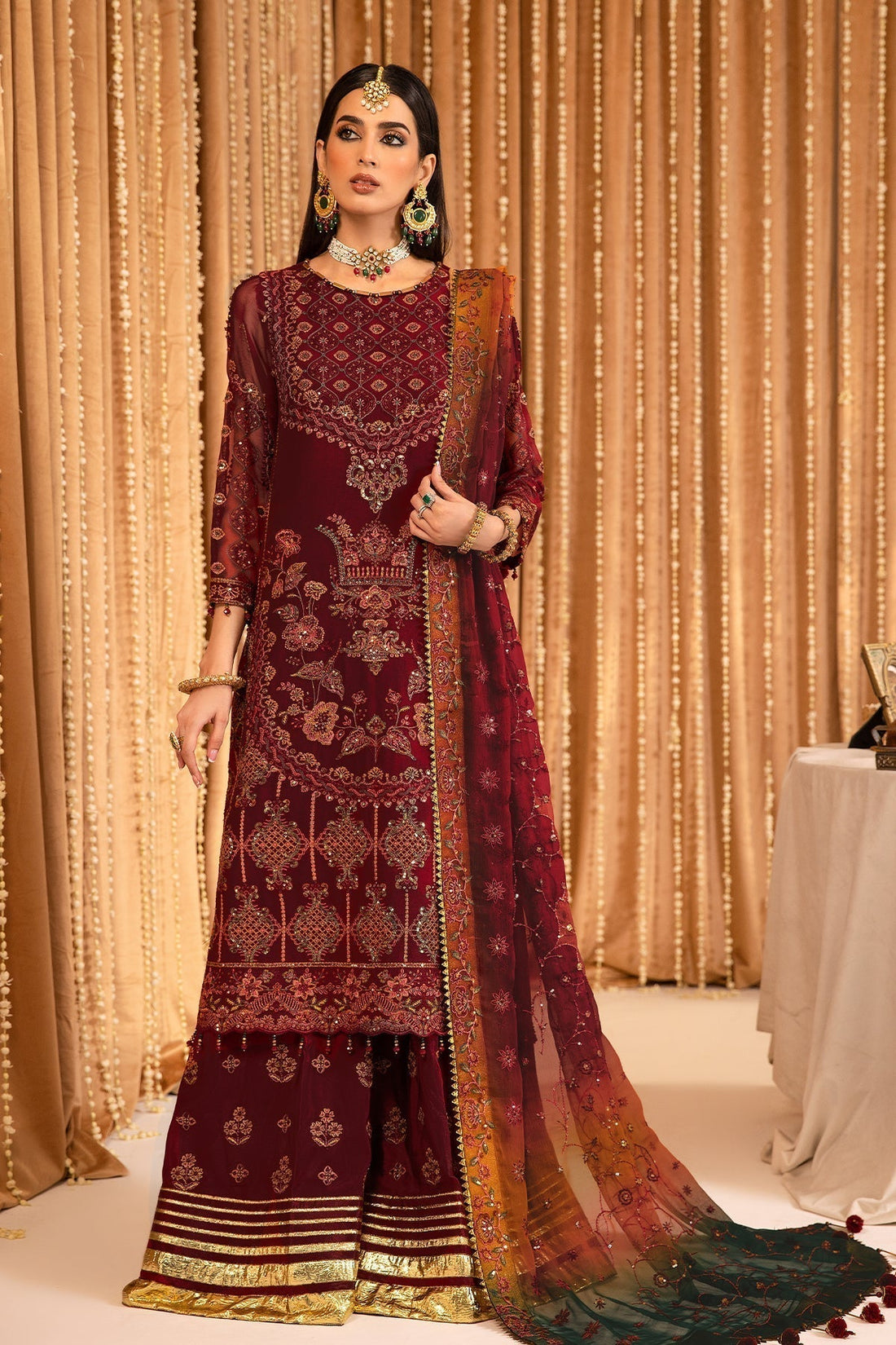 ALIZEH-Roheen - V16D01 Embroidered Chiffon Maroon - House Of Hania