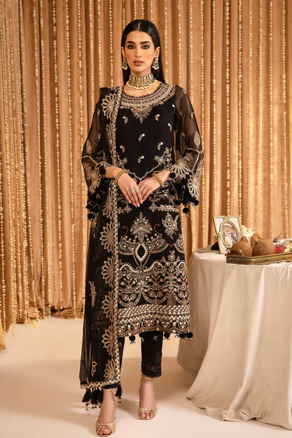 ALIZEH-Yesra - V16D05 Embroidered Chiffon Black - House Of Hania
