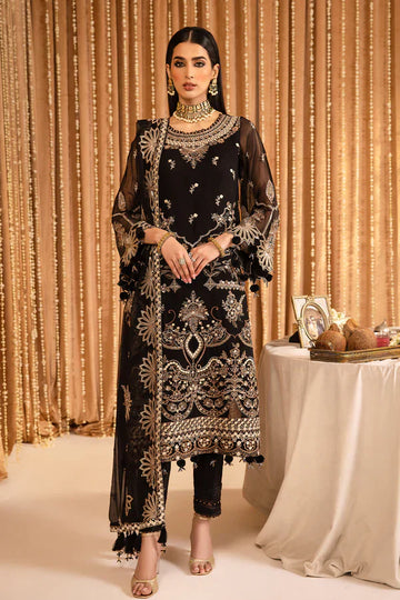 ALIZEH-Yesra - V16D05 Embroidered Chiffon Black - House Of Hania