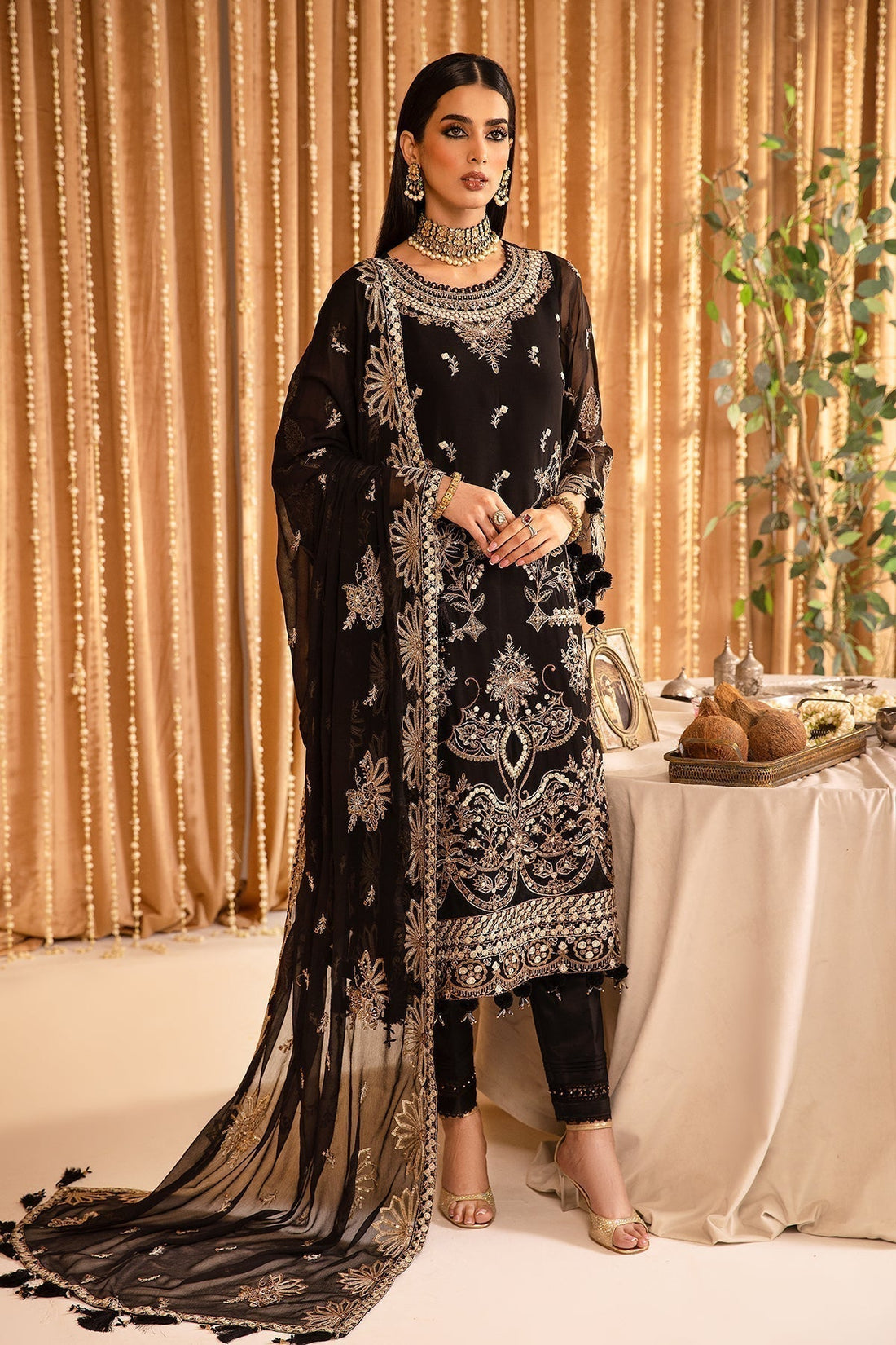 ALIZEH-Yesra - V16D05 Embroidered Chiffon Black - House Of Hania