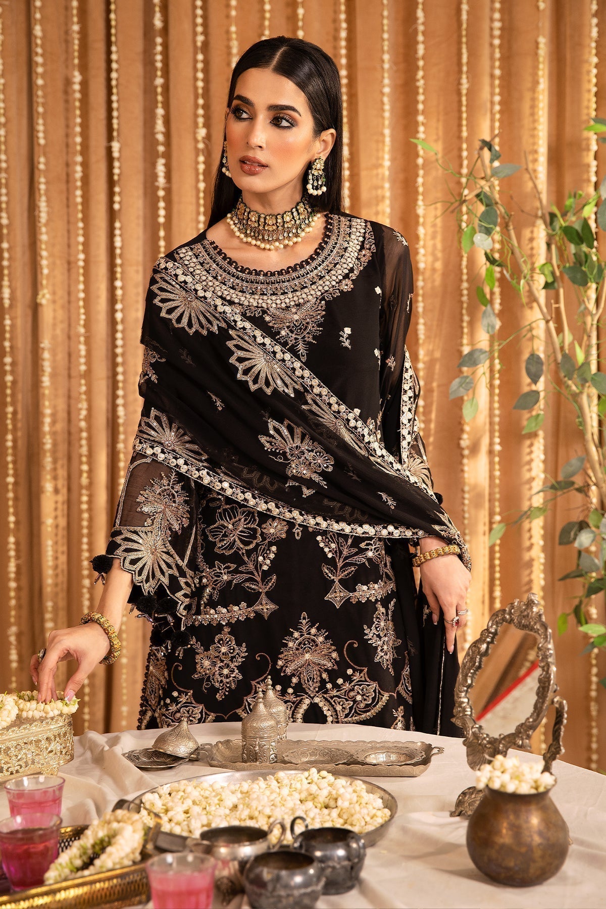 ALIZEH-Yesra - V16D05 Embroidered Chiffon Black - House Of Hania
