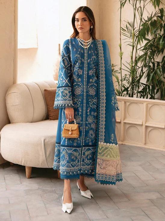 Afrozeh Cascade Embroidered Luxury Lawn 3Pc Suit - Amelia - House Of Hania
