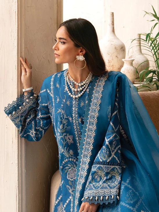 Afrozeh Cascade Embroidered Luxury Lawn 3Pc Suit - Amelia - House Of Hania