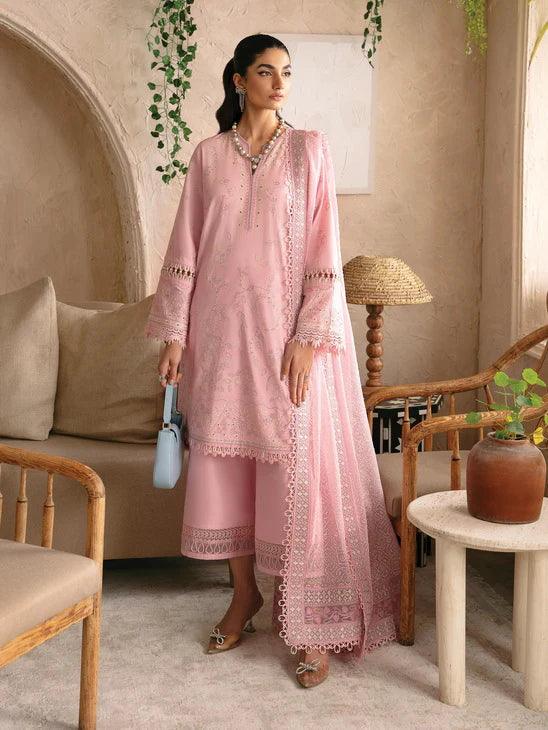 Afrozeh Cascade Embroidered Luxury Lawn 3Pc Suit - Ella - House Of Hania