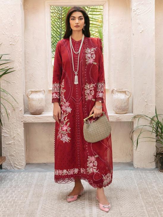 Afrozeh Cascade Embroidered Luxury Lawn 3Pc Suit - Emery - House Of Hania